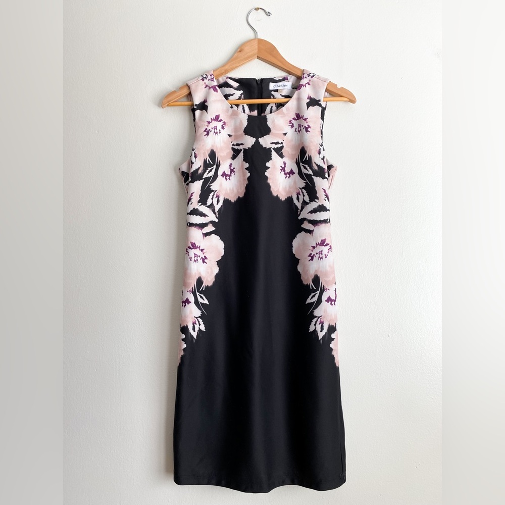 🌸Calvin Klein Sheath Career Formal Floral Bodycon Sleeveless Dress Pink Black 6 - Picture 2 of 11